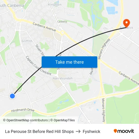 La Perouse St Before Red Hill Shops to Fyshwick map