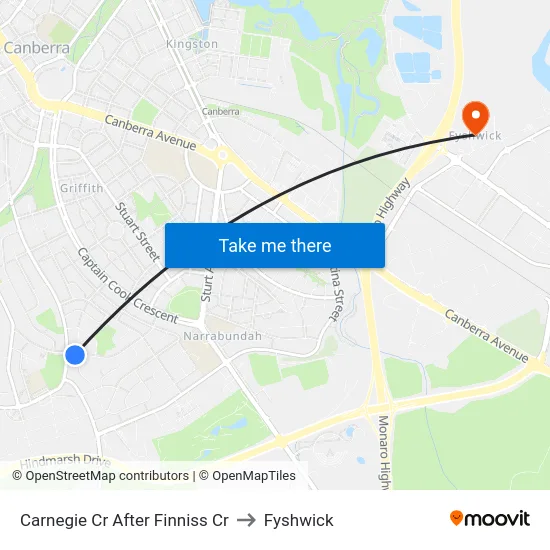 Carnegie Cr After Finniss Cr to Fyshwick map