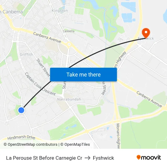 La Perouse St Before Carnegie Cr to Fyshwick map