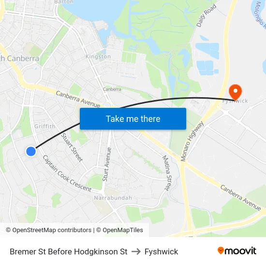 Bremer St Before Hodgkinson St to Fyshwick map