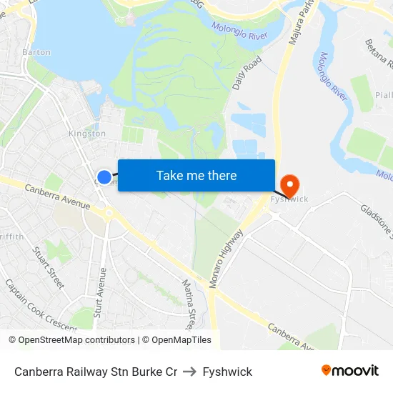 Canberra Railway Stn Burke Cr to Fyshwick map