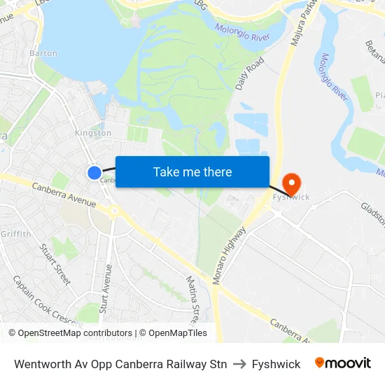 Wentworth Av Opp Canberra Railway Stn to Fyshwick map