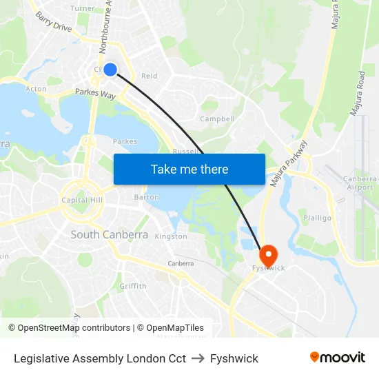 Legislative Assembly London Cct to Fyshwick map