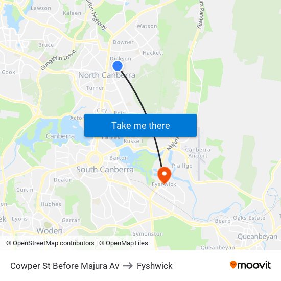 Cowper St Before Majura Av to Fyshwick map