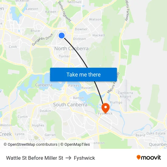 Wattle St Before Miller St to Fyshwick map