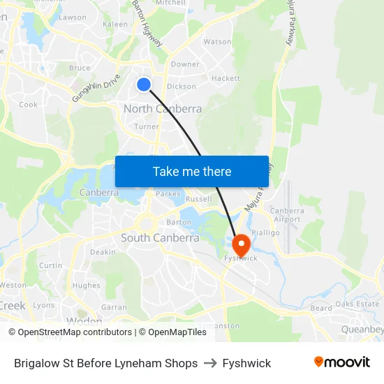 Brigalow St Before Lyneham Shops to Fyshwick map