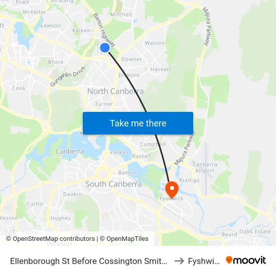 Ellenborough St Before Cossington Smith St to Fyshwick map