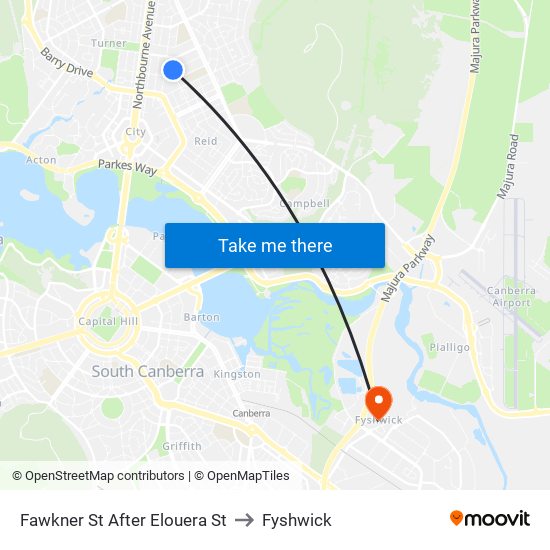 Fawkner St After Elouera St to Fyshwick map