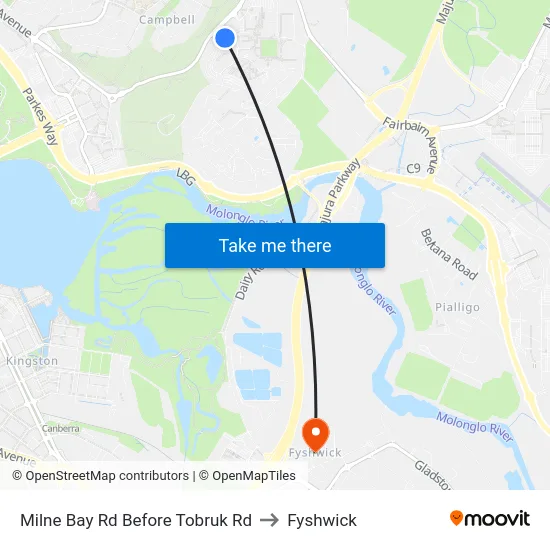 Milne Bay Rd Before Tobruk Rd to Fyshwick map