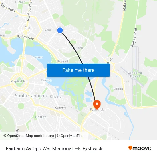 Fairbairn Av Opp War Memorial to Fyshwick map