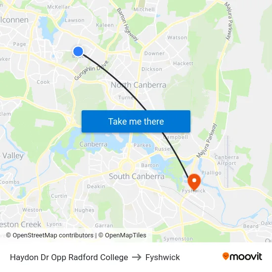 Haydon Dr Opp Radford College to Fyshwick map