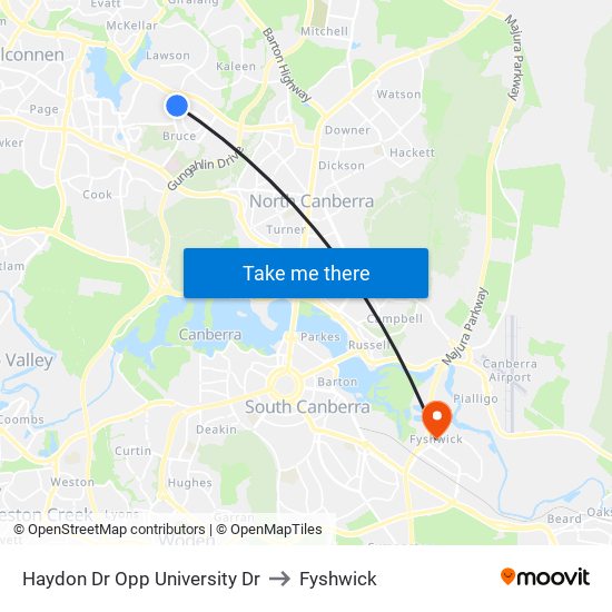 Haydon Dr Opp University Dr to Fyshwick map