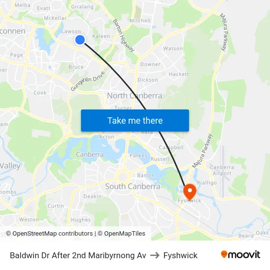 Baldwin Dr After 2nd Maribyrnong Av to Fyshwick map