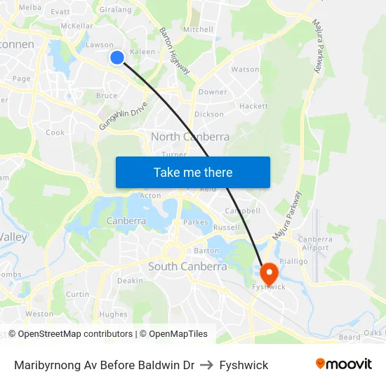 Maribyrnong Av Before Baldwin Dr to Fyshwick map