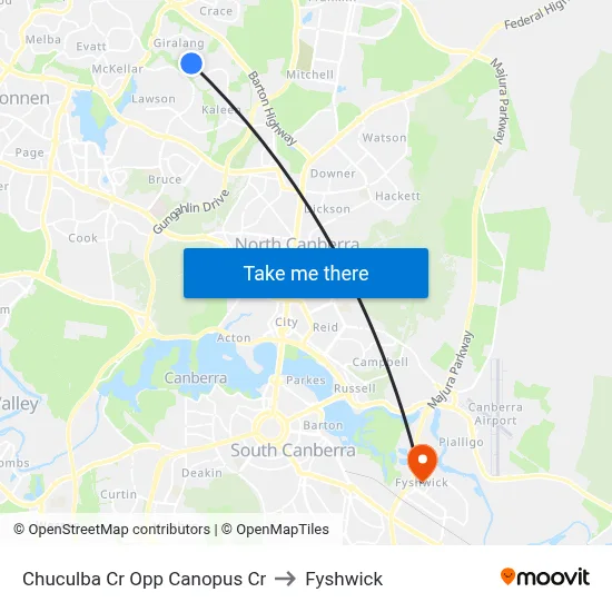 Chuculba Cr Opp Canopus Cr to Fyshwick map