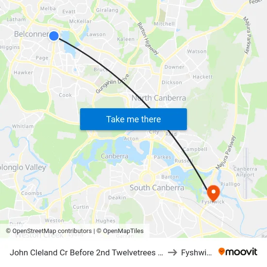 John Cleland Cr Before 2nd Twelvetrees Cr to Fyshwick map