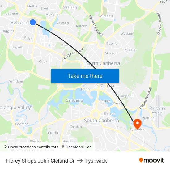 Florey Shops John Cleland Cr to Fyshwick map