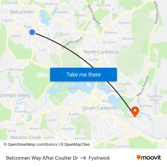 Belconnen Way After Coulter Dr to Fyshwick map