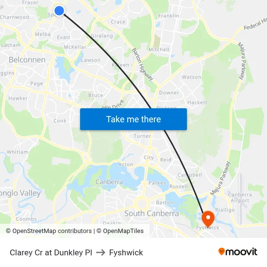Clarey Cr at Dunkley Pl to Fyshwick map