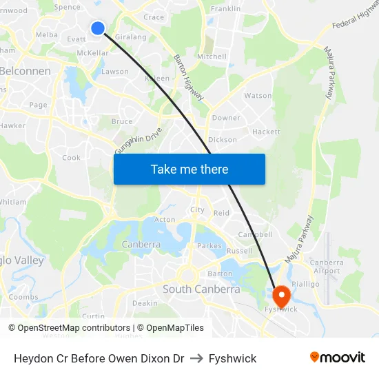 Heydon Cr Before Owen Dixon Dr to Fyshwick map