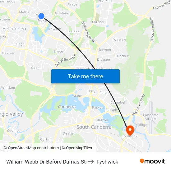 William Webb Dr Before Dumas St to Fyshwick map