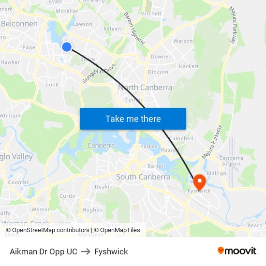 Aikman Dr Opp UC to Fyshwick map