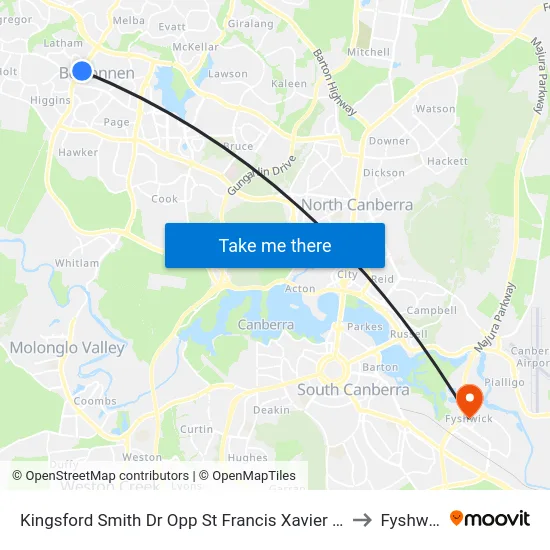 Kingsford Smith Dr Opp St Francis Xavier College to Fyshwick map