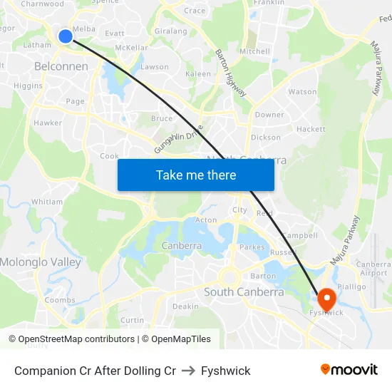 Companion Cr After Dolling Cr to Fyshwick map