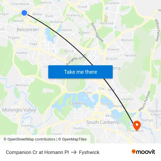 Companion Cr at Homann Pl to Fyshwick map