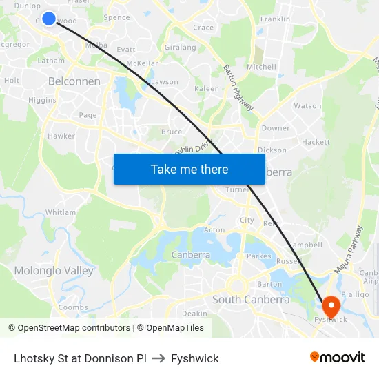 Lhotsky St at Donnison Pl to Fyshwick map
