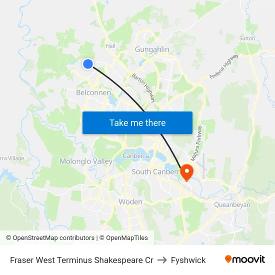 Fraser West Terminus Shakespeare Cr to Fyshwick map
