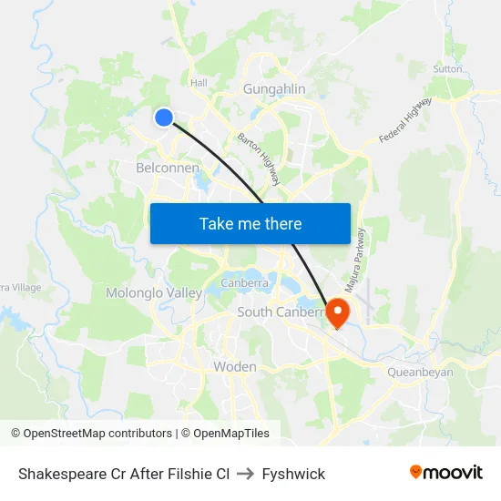 Shakespeare Cr After Filshie Cl to Fyshwick map