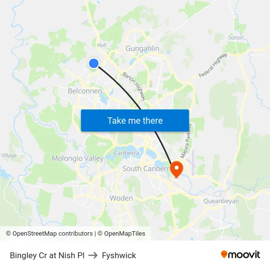 Bingley Cr at Nish Pl to Fyshwick map