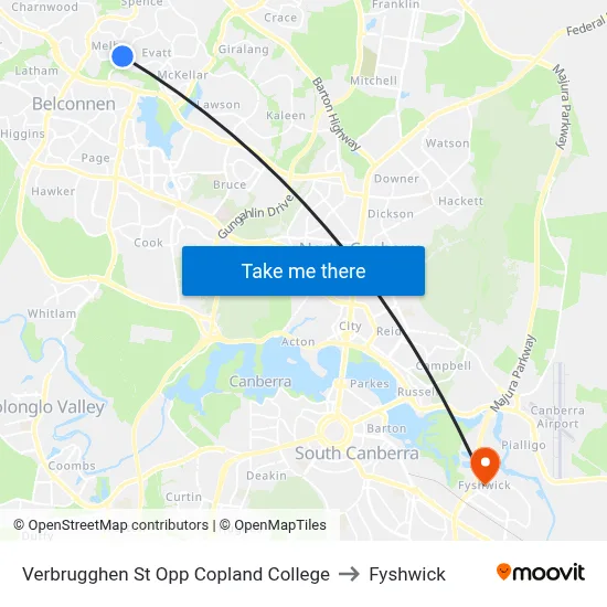 Verbrugghen St Opp Copland College to Fyshwick map