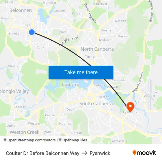 Coulter Dr Before Belconnen Way to Fyshwick map