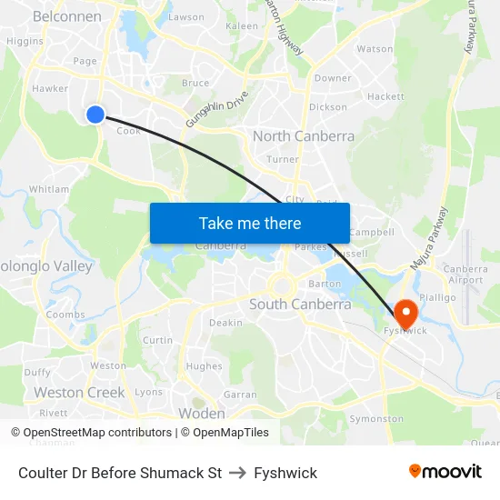 Coulter Dr Before Shumack St to Fyshwick map