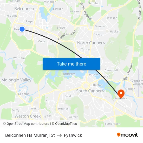 Belconnen Hs Murranji St to Fyshwick map