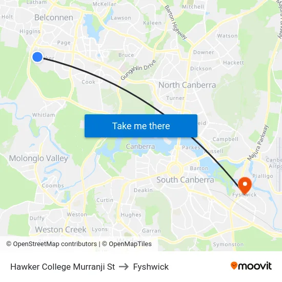Hawker College Murranji St to Fyshwick map