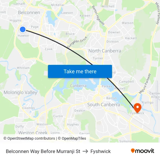 Belconnen Way Before Murranji St to Fyshwick map