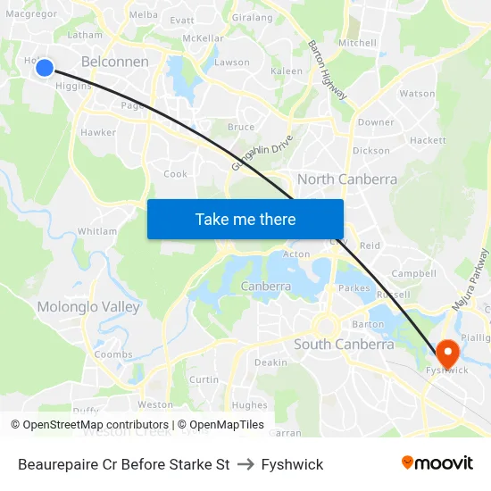 Beaurepaire Cr Before Starke St to Fyshwick map