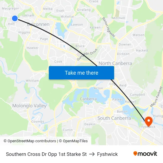 Southern Cross Dr Opp 1st Starke St to Fyshwick map
