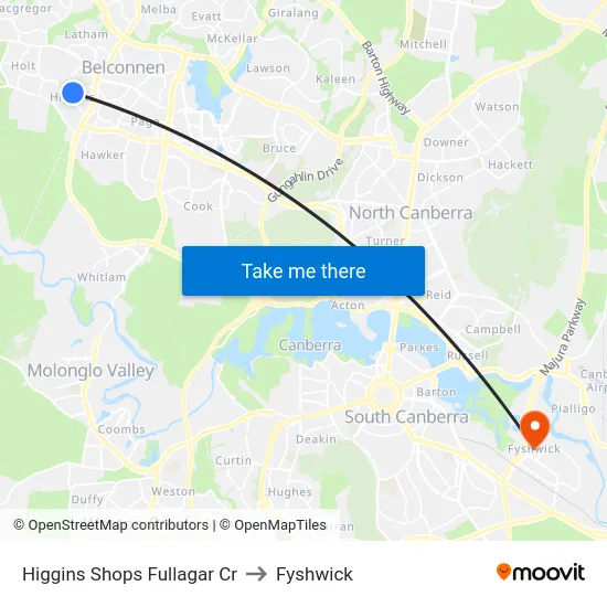 Higgins Shops Fullagar Cr to Fyshwick map