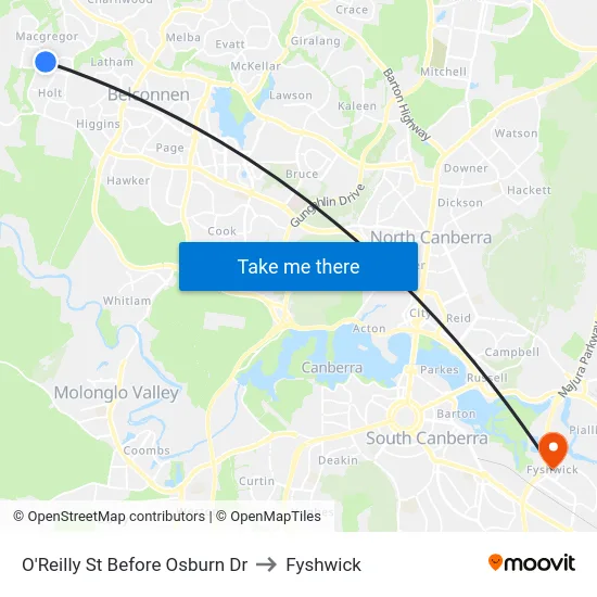 O'Reilly St Before Osburn Dr to Fyshwick map