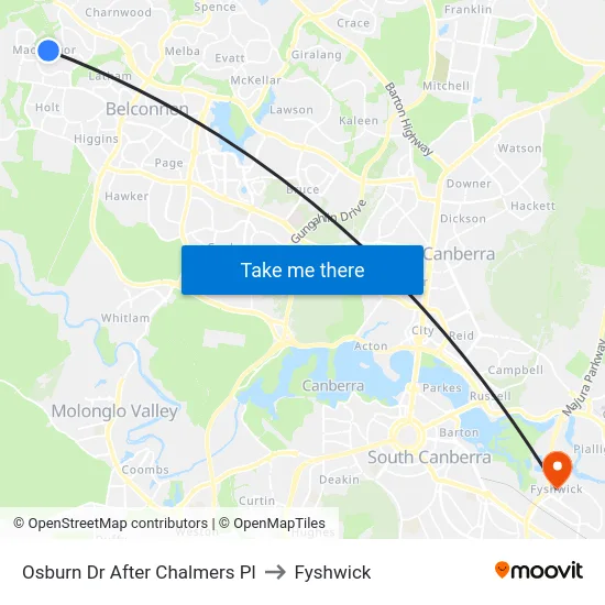 Osburn Dr After Chalmers Pl to Fyshwick map