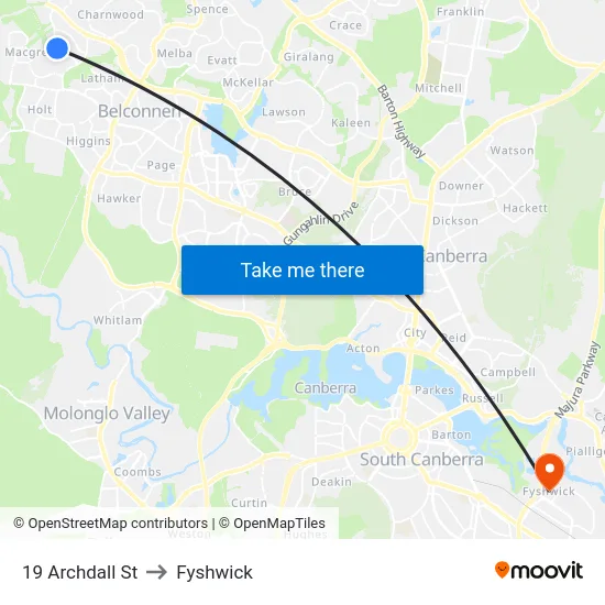 19 Archdall St to Fyshwick map