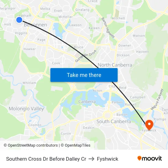 Southern Cross Dr Before Dalley Cr to Fyshwick map