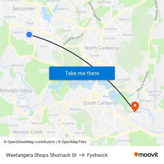 Weetangera Shops Shumack St to Fyshwick map