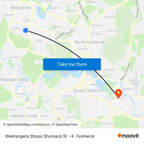 Weetangera Shops Shumack St to Fyshwick map