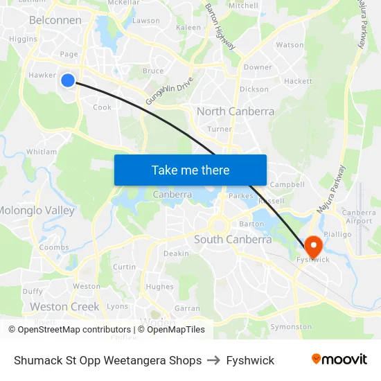 Shumack St Opp Weetangera Shops to Fyshwick map
