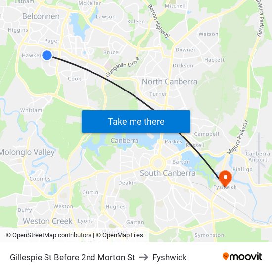 Gillespie St Before 2nd Morton St to Fyshwick map